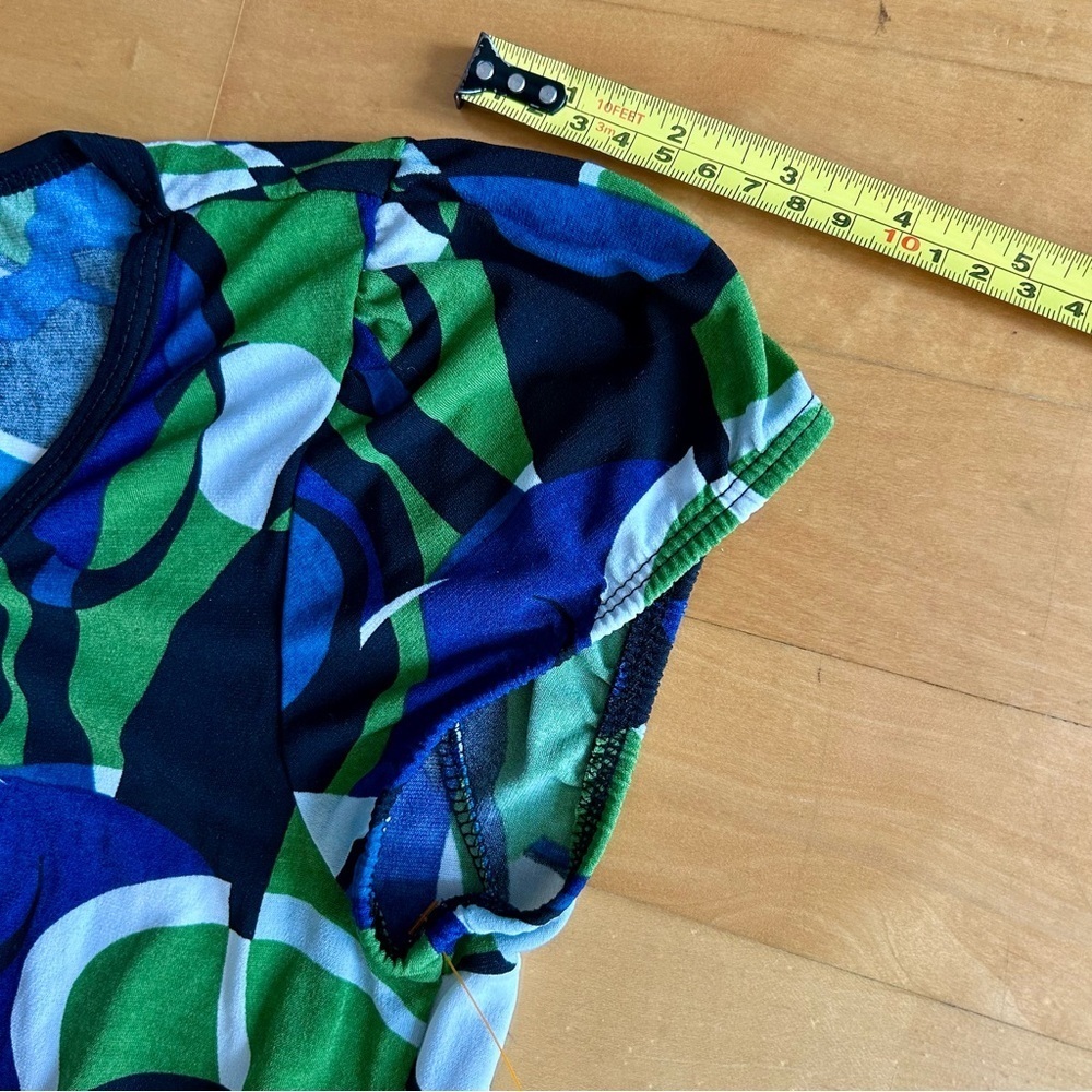 Ally B Abstract, Colorful Belted Blouse, Blue, Green, Green, White, Size L - Picture 13 of 17